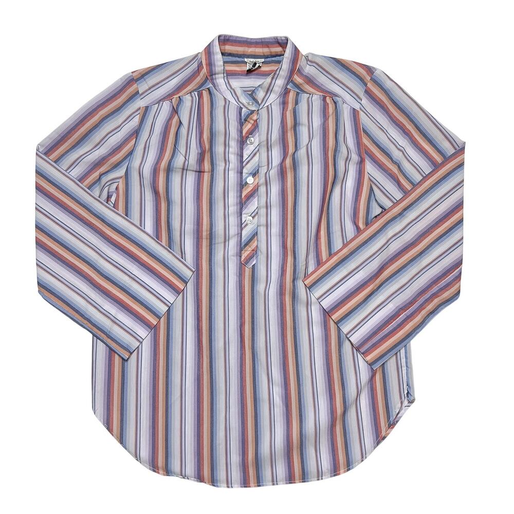 Division II Vintage 80s Striped Shirt Multicolor 3/4 Sleeve Womens 12 Retro Boho